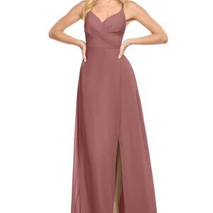 Azazie Davis Desert Rose A-Line V-Neck Chiffon Dress